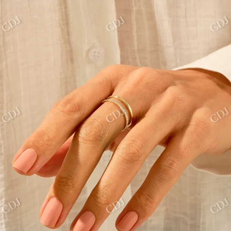 0.16CTW Thin Double Strand Gold Diamond Wedding Band