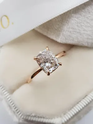 1.62 Carats Elongated Cushion Hidden Halo Diamond Engagement Ring