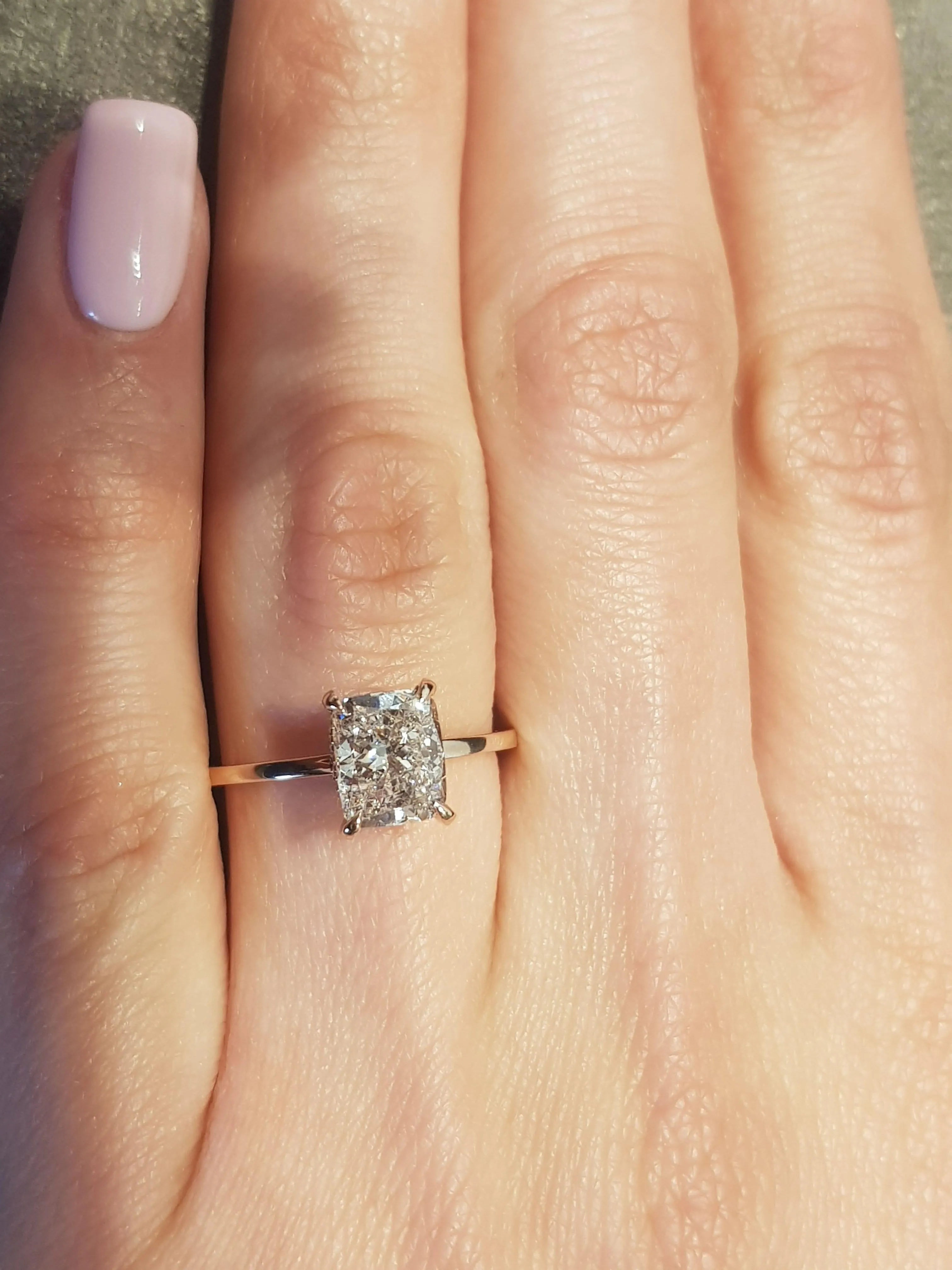 1.62 Carats Elongated Cushion Hidden Halo Diamond Engagement Ring