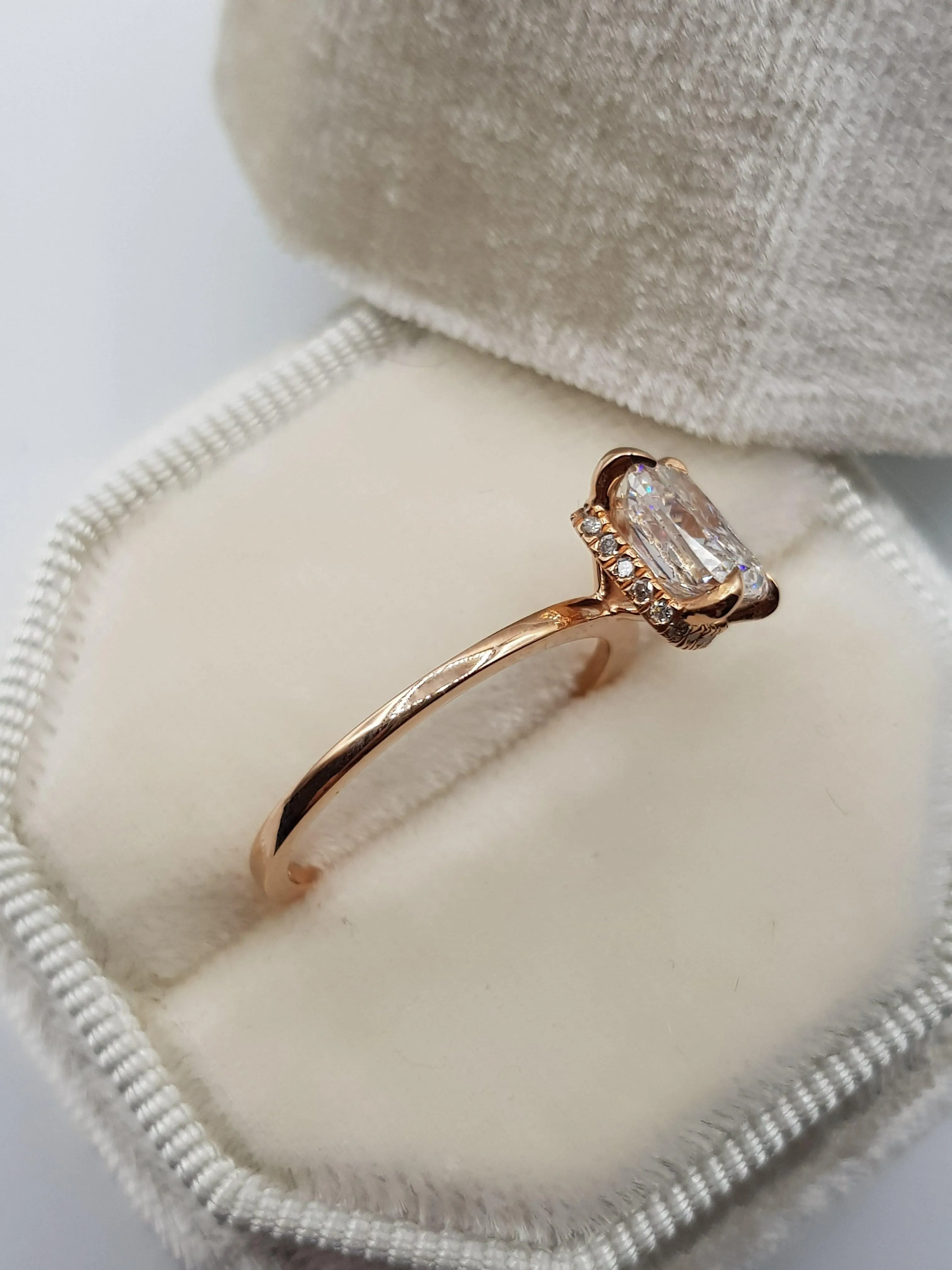 1.62 Carats Elongated Cushion Hidden Halo Diamond Engagement Ring