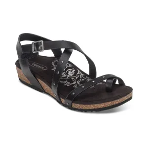 Aetrex Lauren Adjustable Cross Band Black Sandal SC580