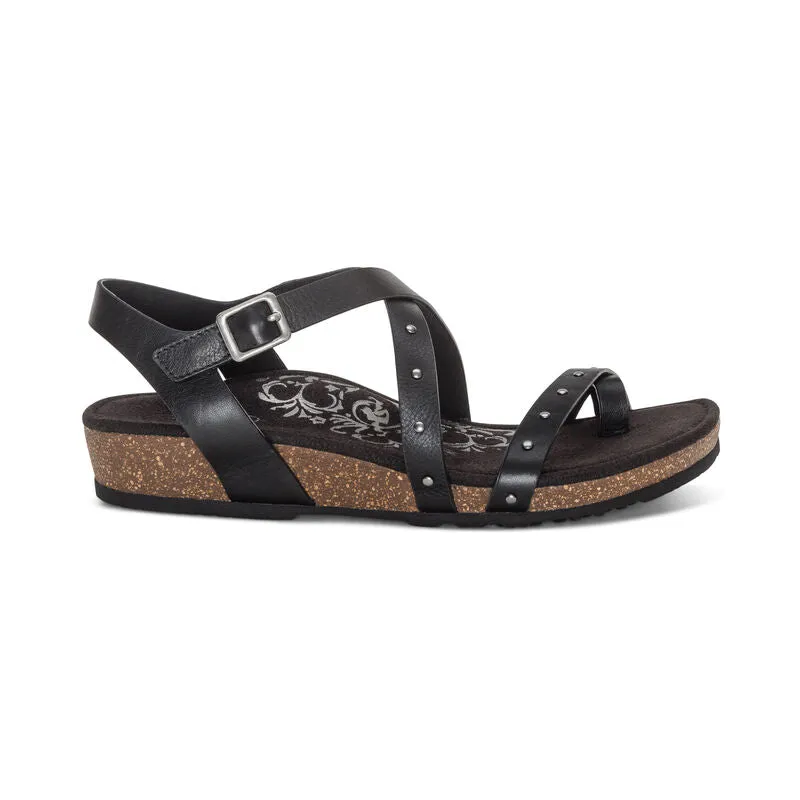 Aetrex Lauren Adjustable Cross Band Black Sandal SC580