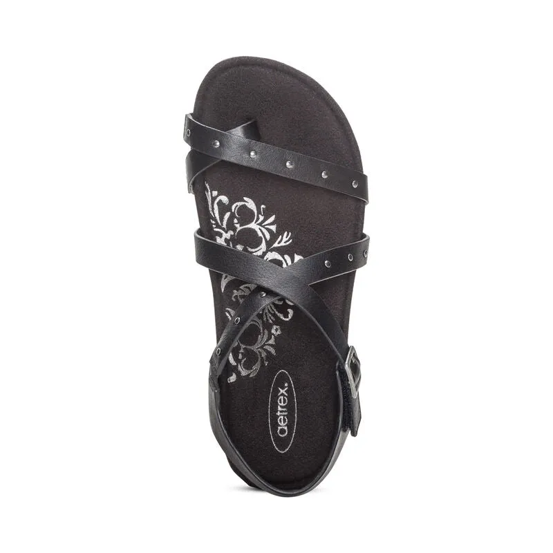 Aetrex Lauren Adjustable Cross Band Black Sandal SC580