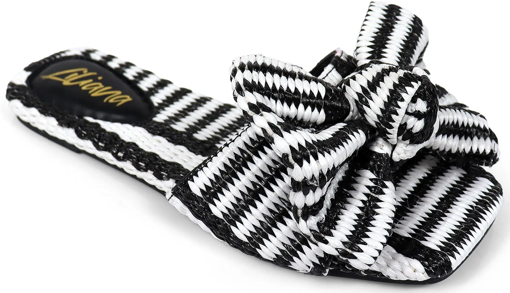 Black That Bow Though Raffia Sandals