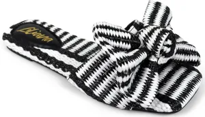 Black That Bow Though Raffia Sandals