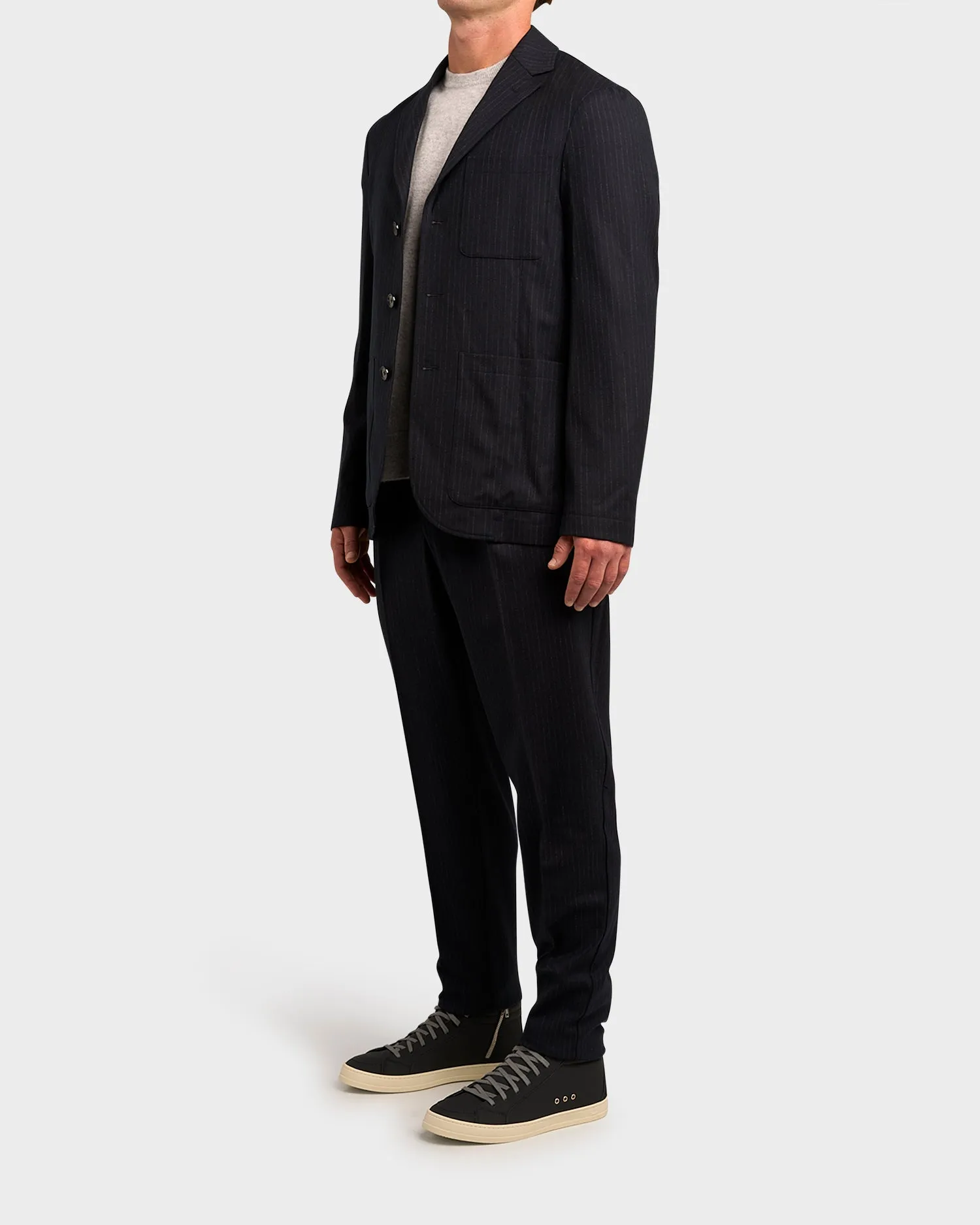 Black Wool Pinstripe Trousers