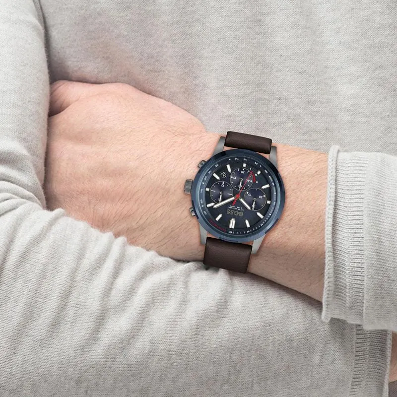 BOSS Solgrade 44mm Recycled Leather Blue Solar Men's Watch