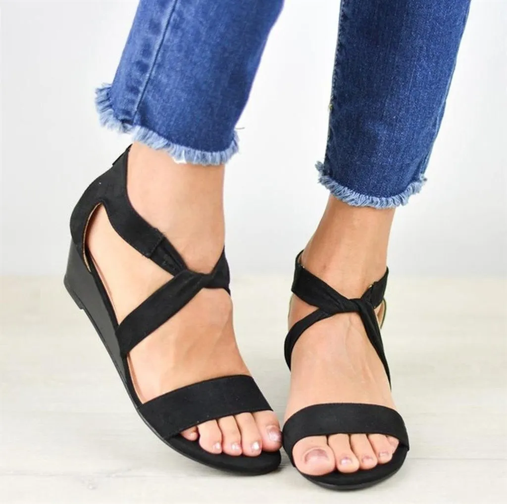 Chicvane Criss Cross Straps Wedge Sandals Zipper Closure Women Sandals
