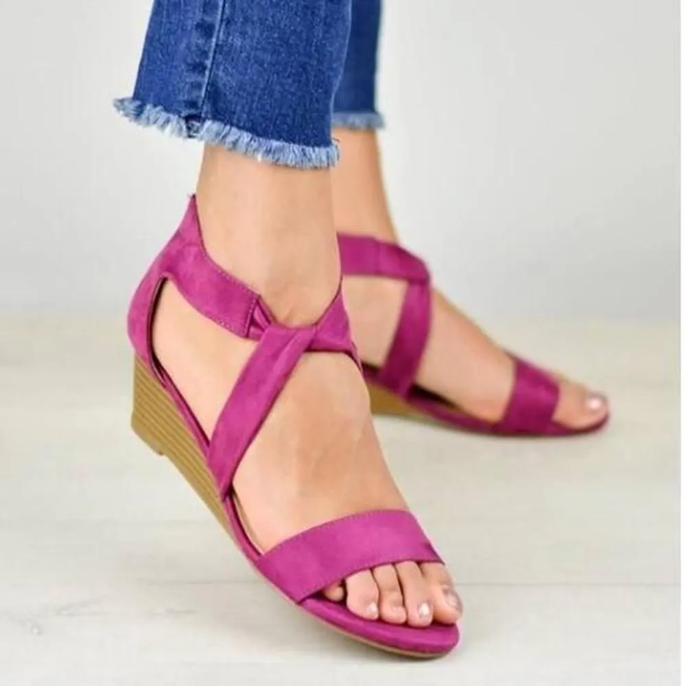 Chicvane Criss Cross Straps Wedge Sandals Zipper Closure Women Sandals