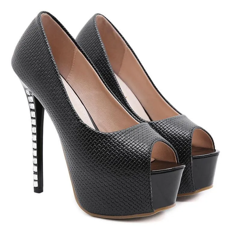 Chicvane Open Toe Metal Stiletto Heel Platform Party Bridal Pumps Shoes For Women