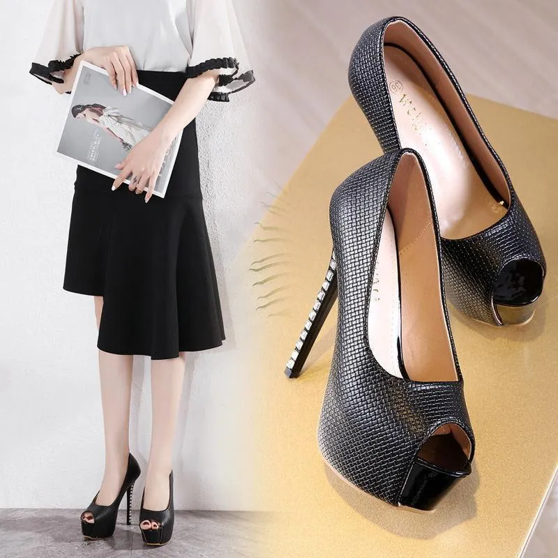 Chicvane Open Toe Metal Stiletto Heel Platform Party Bridal Pumps Shoes For Women