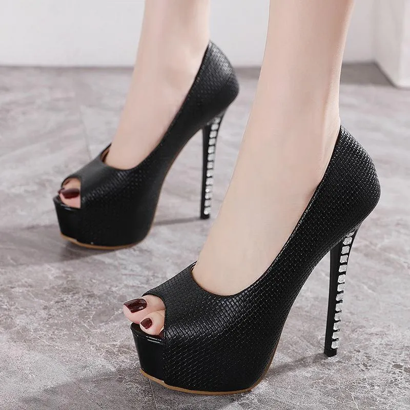 Chicvane Open Toe Metal Stiletto Heel Platform Party Bridal Pumps Shoes For Women