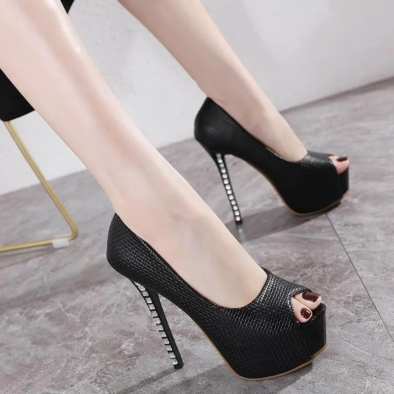 Chicvane Open Toe Metal Stiletto Heel Platform Party Bridal Pumps Shoes For Women