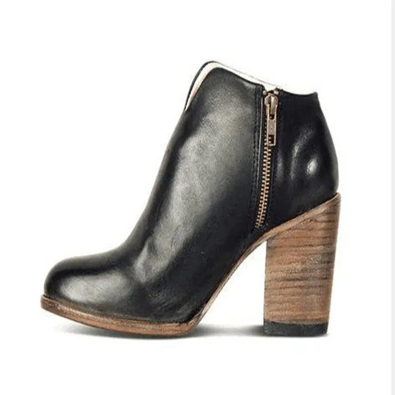 Chicvane Womens Round Toe Chunky Heel Zipper Closure Ankle Boots