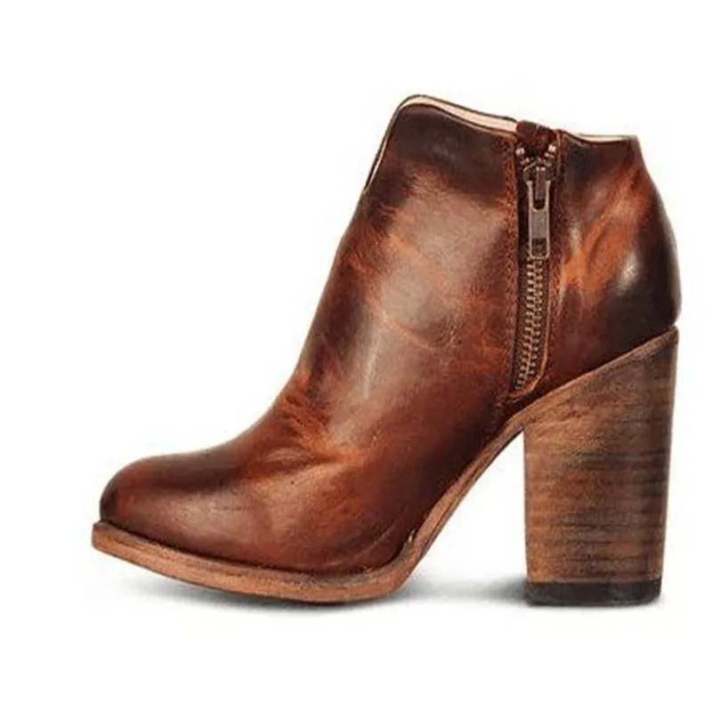 Chicvane Womens Round Toe Chunky Heel Zipper Closure Ankle Boots