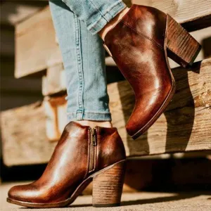 Chicvane Womens Round Toe Chunky Heel Zipper Closure Ankle Boots