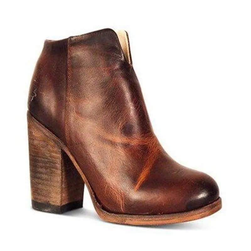 Chicvane Womens Round Toe Chunky Heel Zipper Closure Ankle Boots