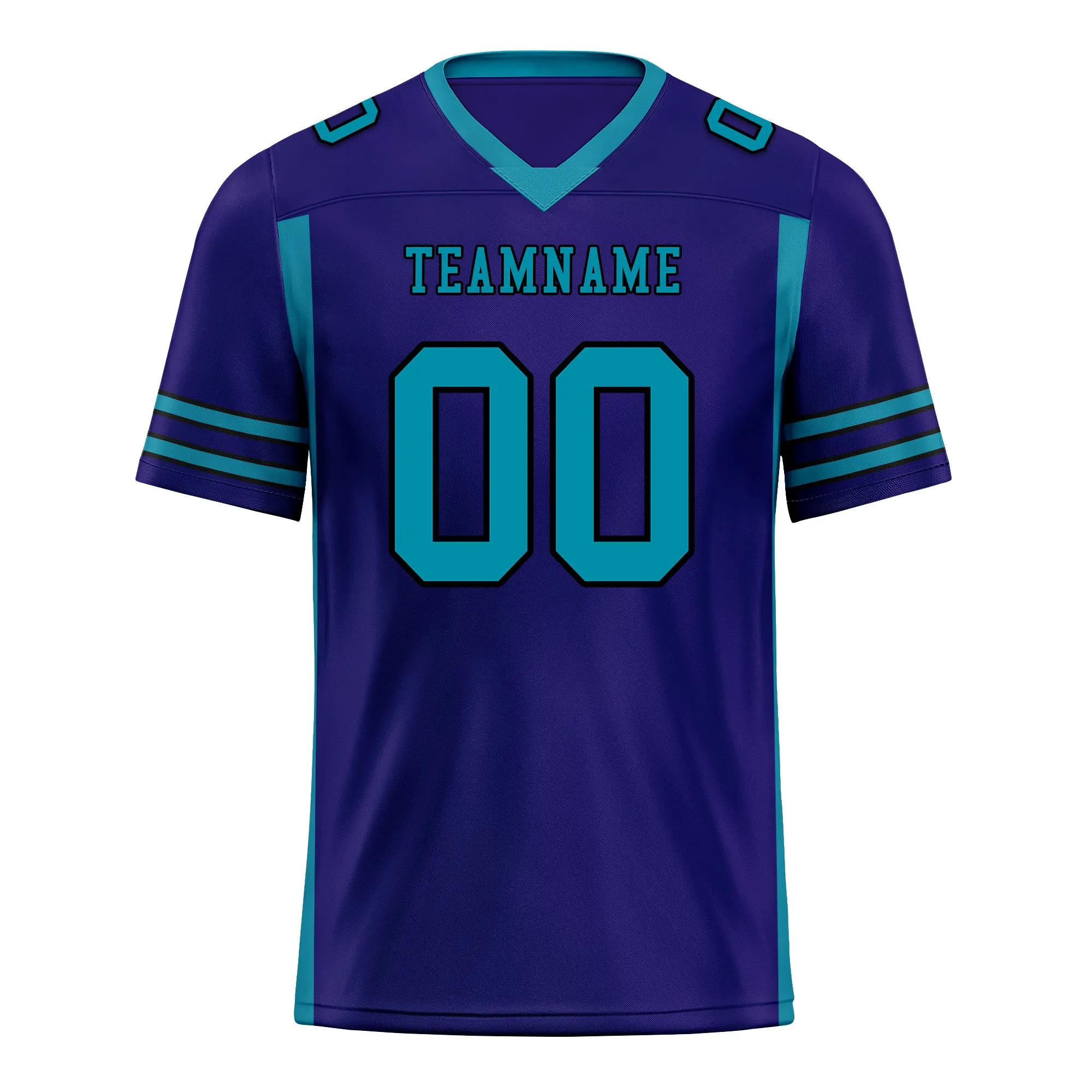 Custom Purple Turquoise Striped Sleeves Personalized Authentic Football Jersey FBJ02-D06064