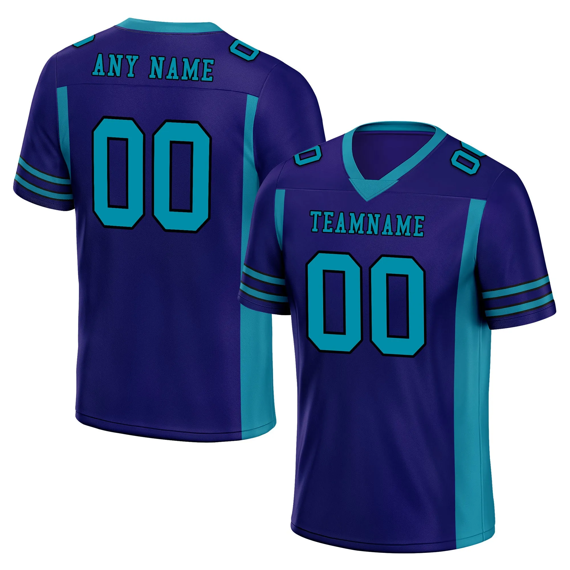 Custom Purple Turquoise Striped Sleeves Personalized Authentic Football Jersey FBJ02-D06064