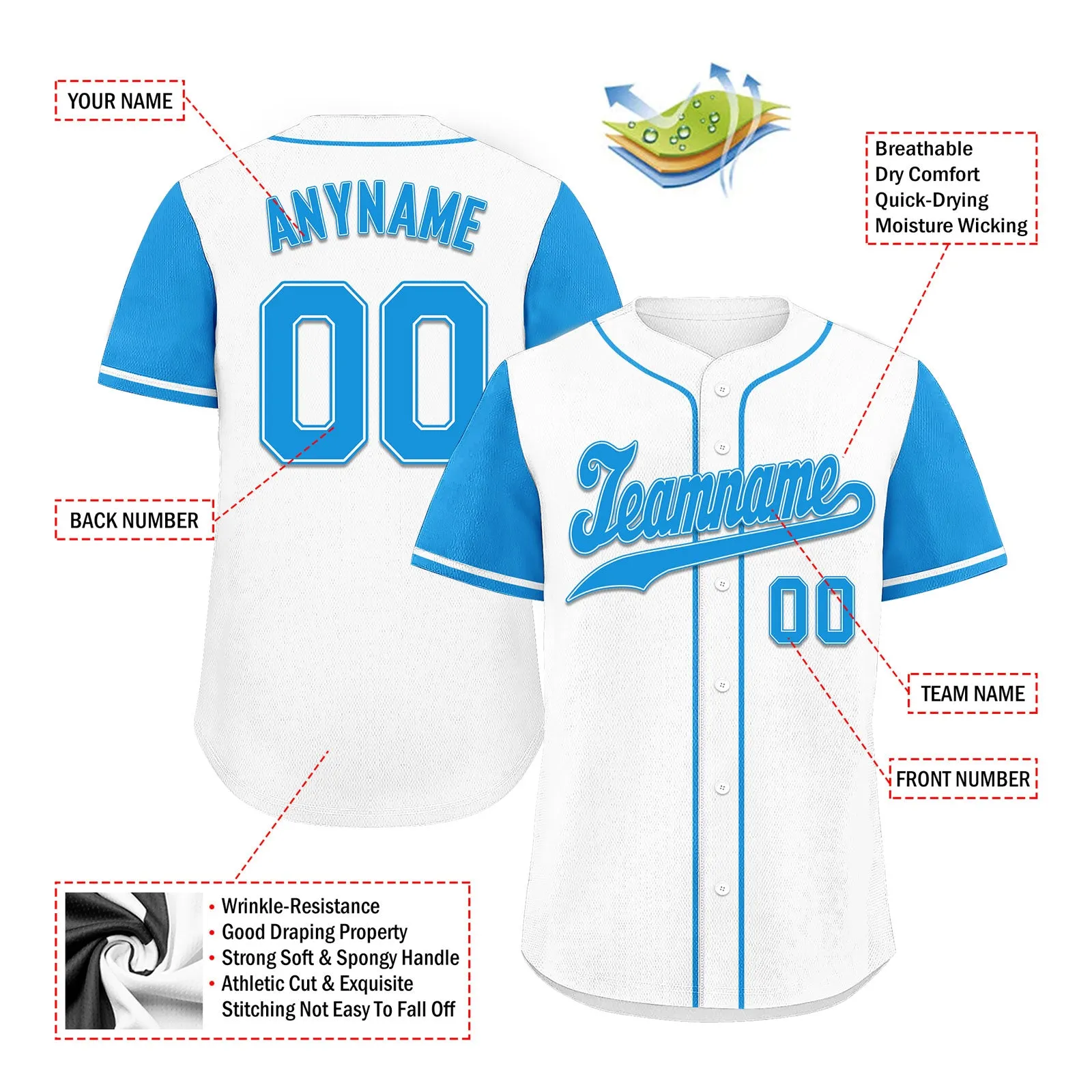 Custom White Blue Raglan Sleeves Personalized Authentic Baseball Jersey BSBJ01-D020200-1