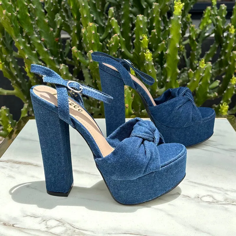 Denm Blue Block Heels