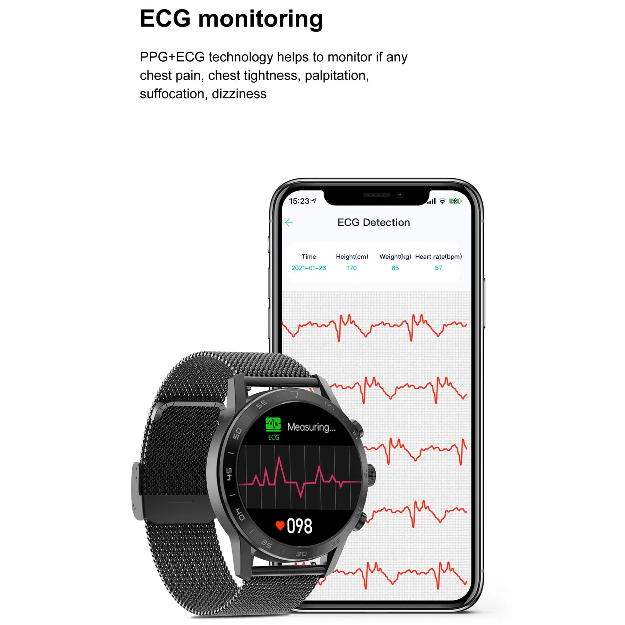 Doctor ECG Smartwatch Stainless steel Elegant Classic Style Bluetooth Calls