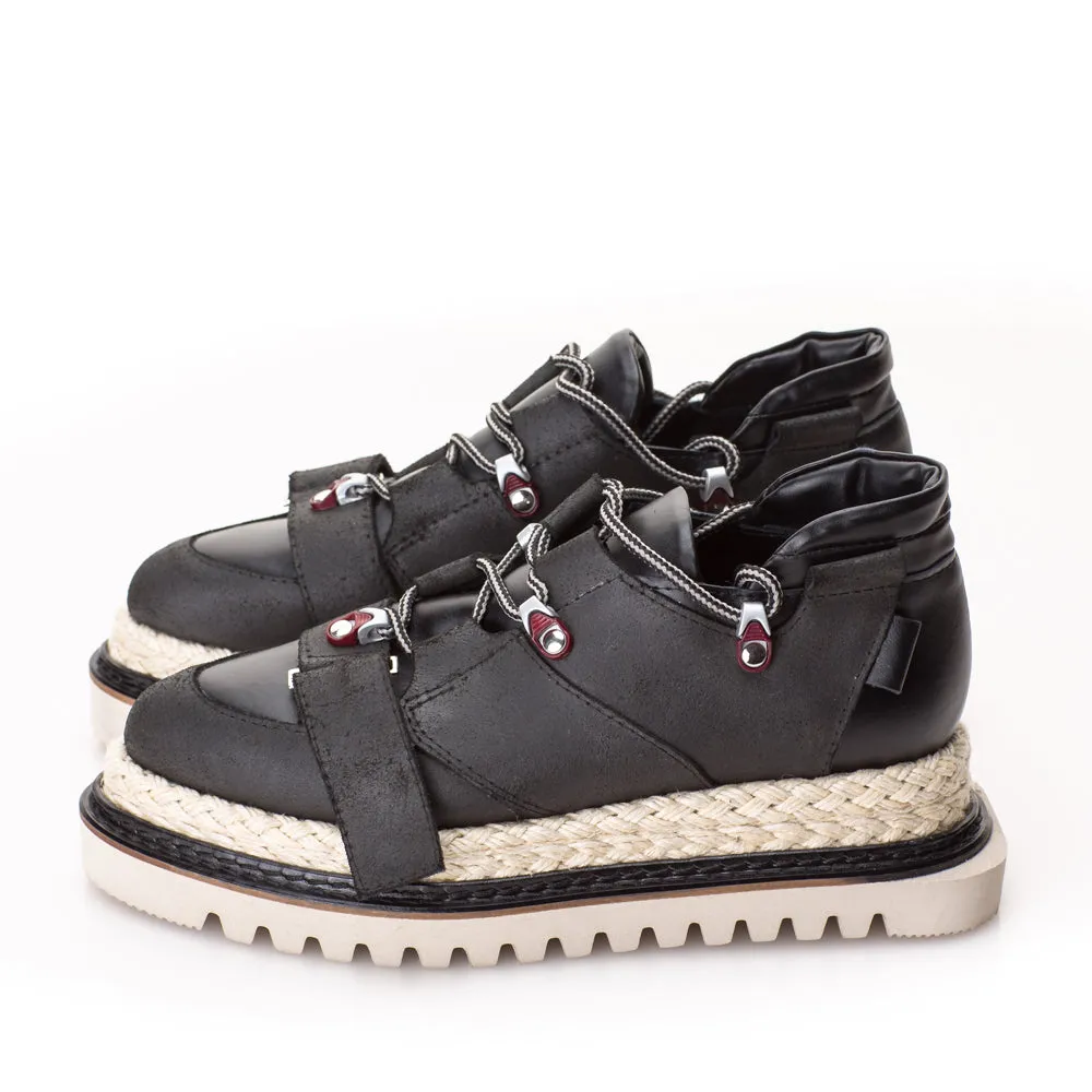 Don't Blame Me flat platform black leather shoes