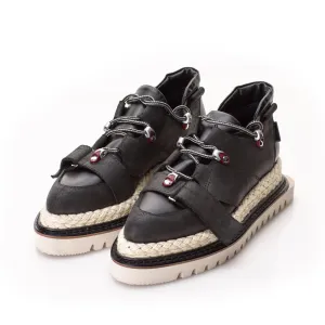 Don't Blame Me flat platform black leather shoes