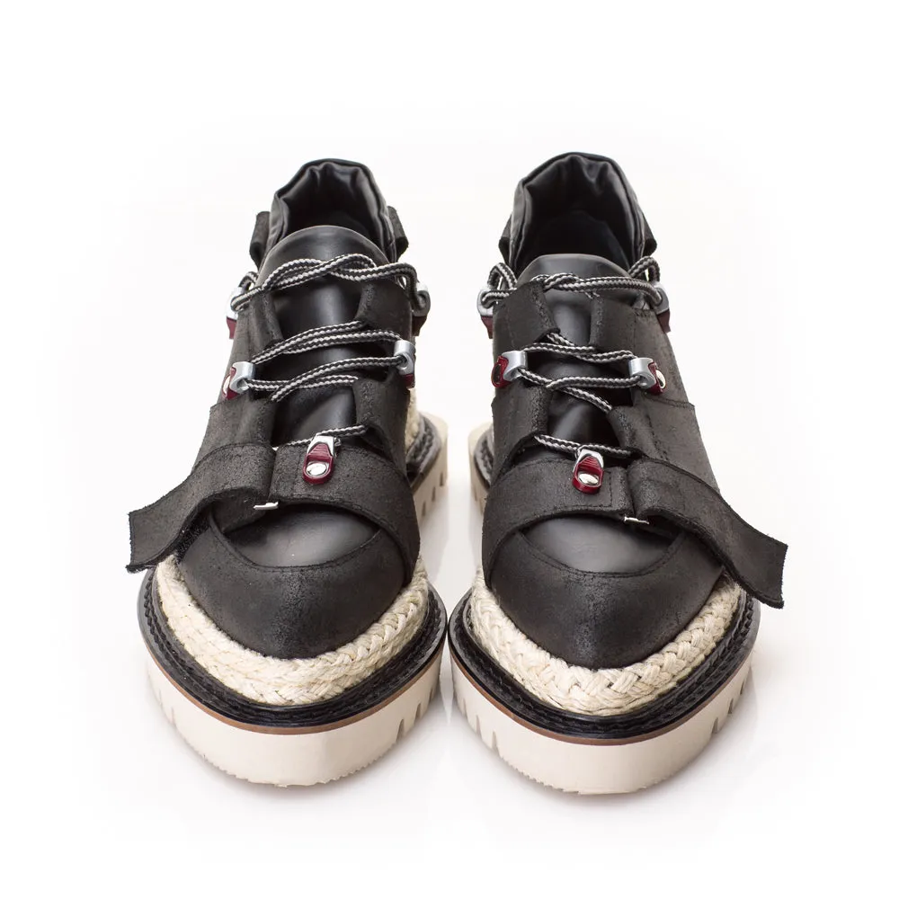 Don't Blame Me flat platform black leather shoes