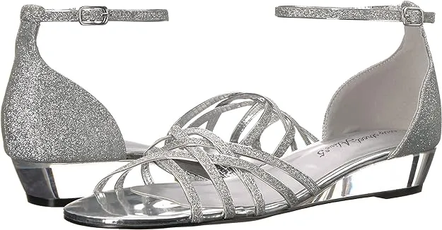 Easy Street Women's Tarrah Crossover Wedge Sandals  Color Silver Glitter Size 7.5WW