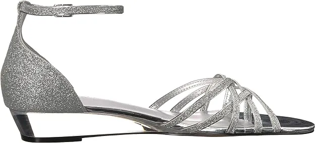 Easy Street Women's Tarrah Crossover Wedge Sandals  Color Silver Glitter Size 7.5WW