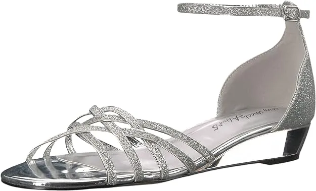 Easy Street Women's Tarrah Crossover Wedge Sandals  Color Silver Glitter Size 7.5WW