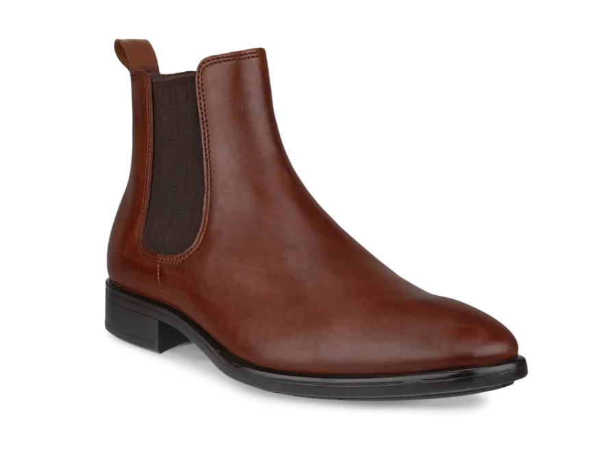ECCO Citytray Cognac Chelsea Leather Mens Pull On Boot