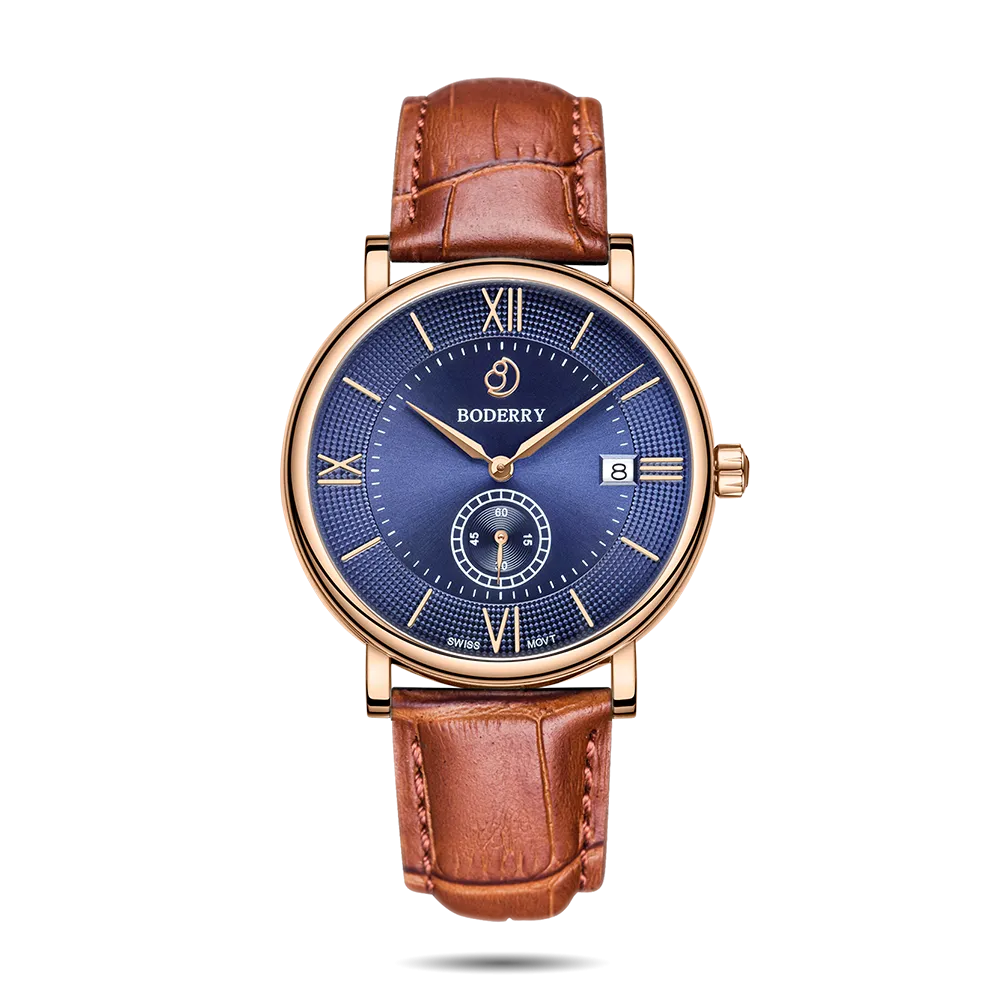 ELEGANT - Swiss Quartz Movement Watch | Rose Gold & Blue Dial