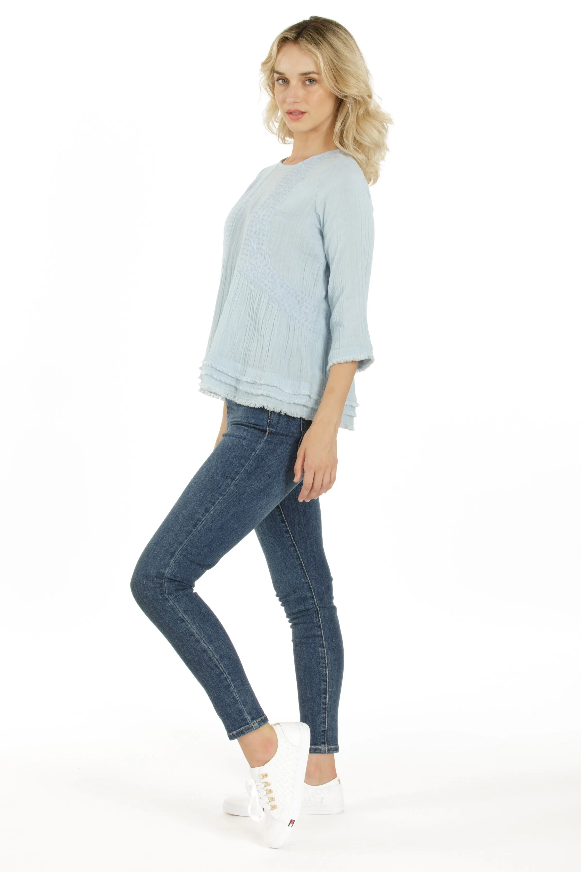 Embroidered Pull Over With Layered Hem