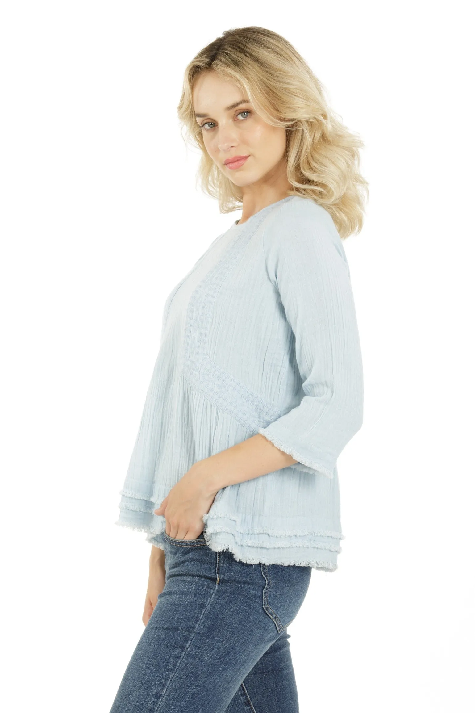 Embroidered Pull Over With Layered Hem