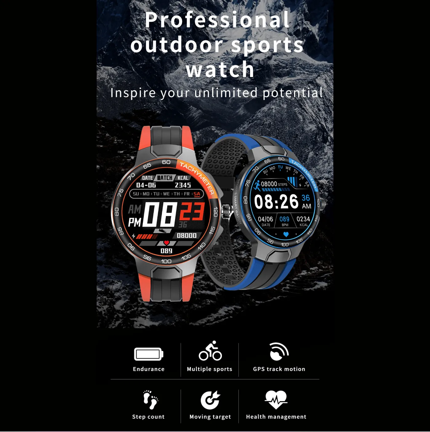 Everest Professional Sport Doctor Smartwatch Zinc Alloy Case Resistant Glass Mirror