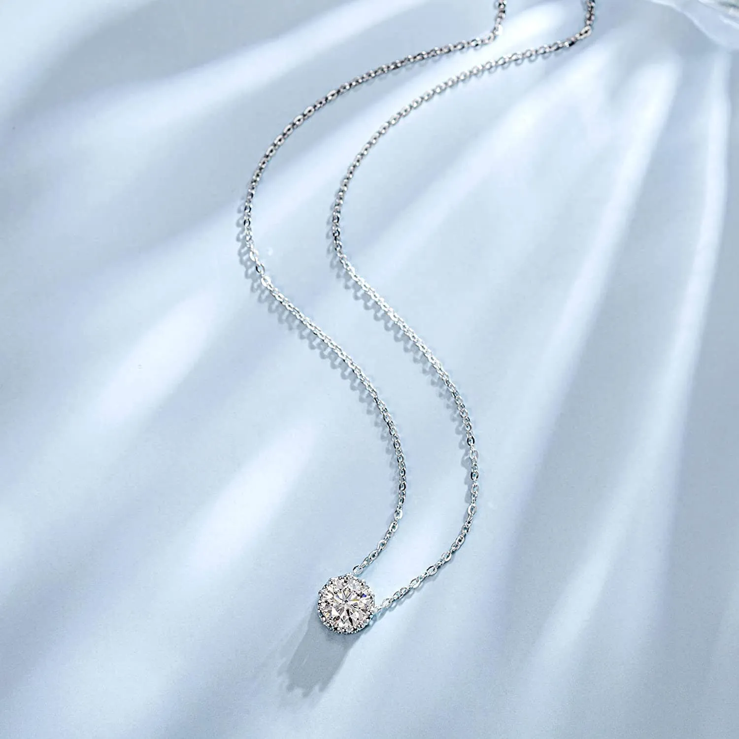 FANCIME Moissanite Prong 14K Solid White Gold Necklace