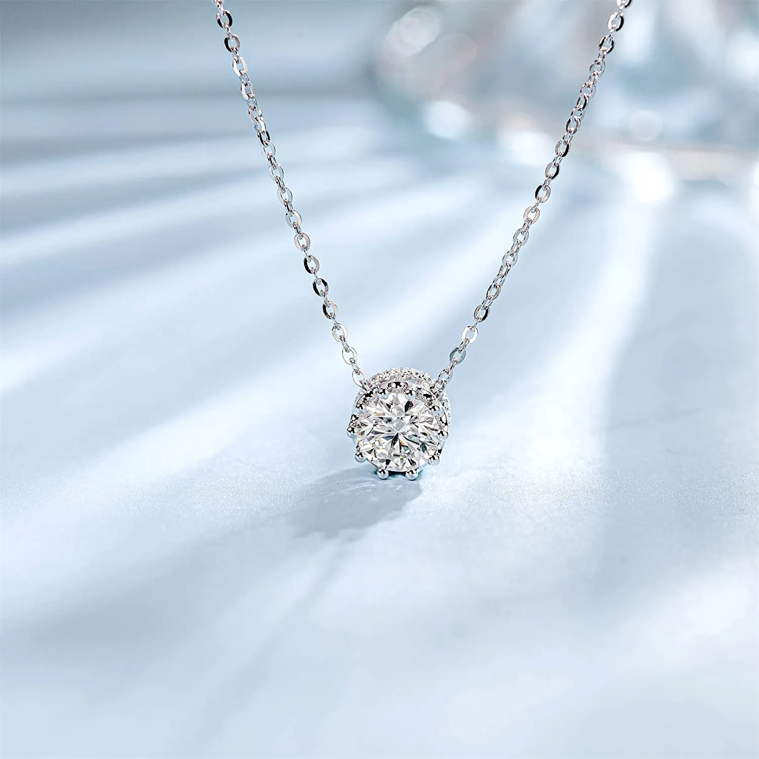 FANCIME Moissanite Prong 14K Solid White Gold Necklace