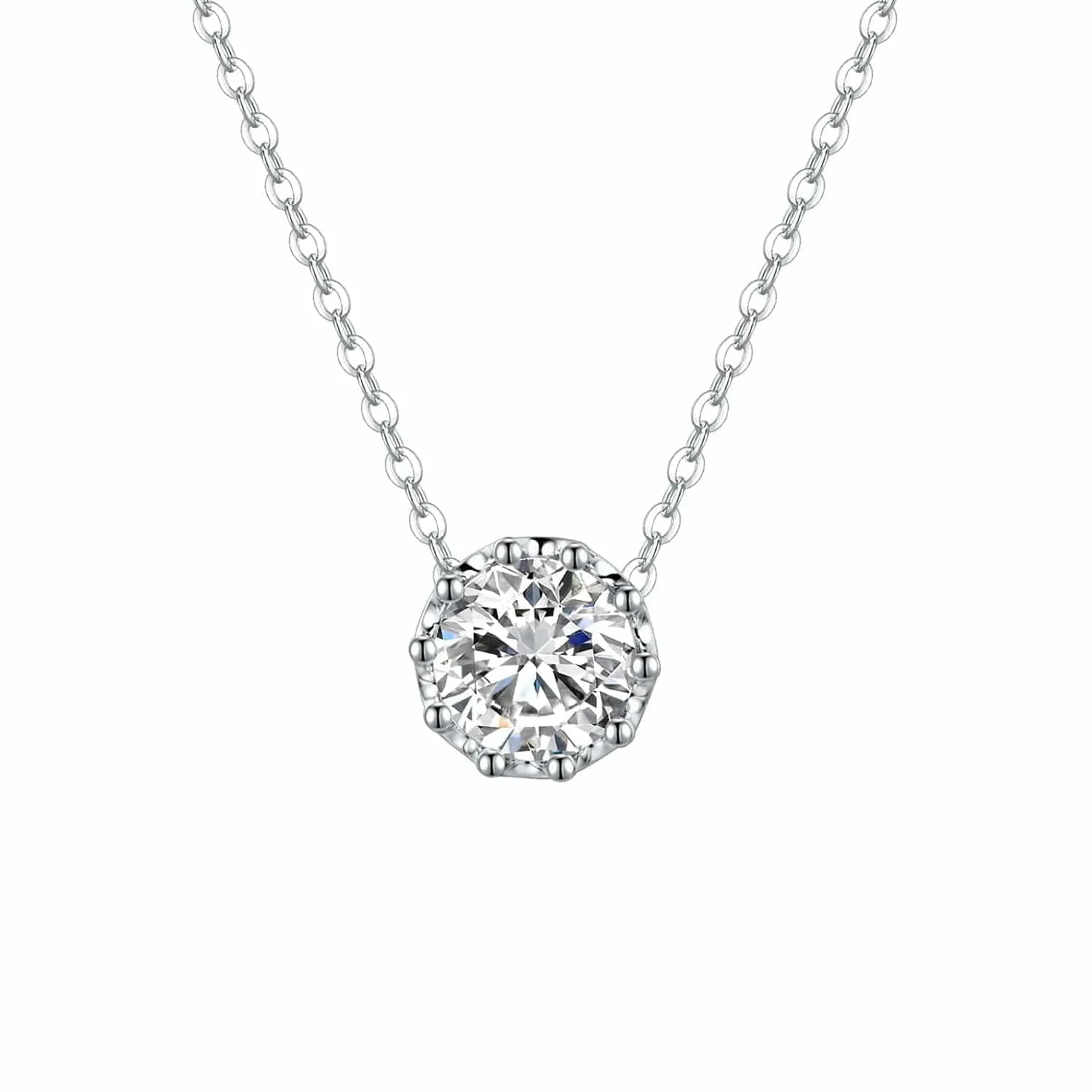FANCIME Moissanite Prong 14K Solid White Gold Necklace