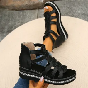 Gladiator Rhinestone Trim Wedge Sandals