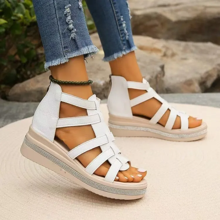 Gladiator Rhinestone Trim Wedge Sandals