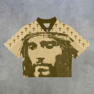 God casual street V-neck mesh T-shirt