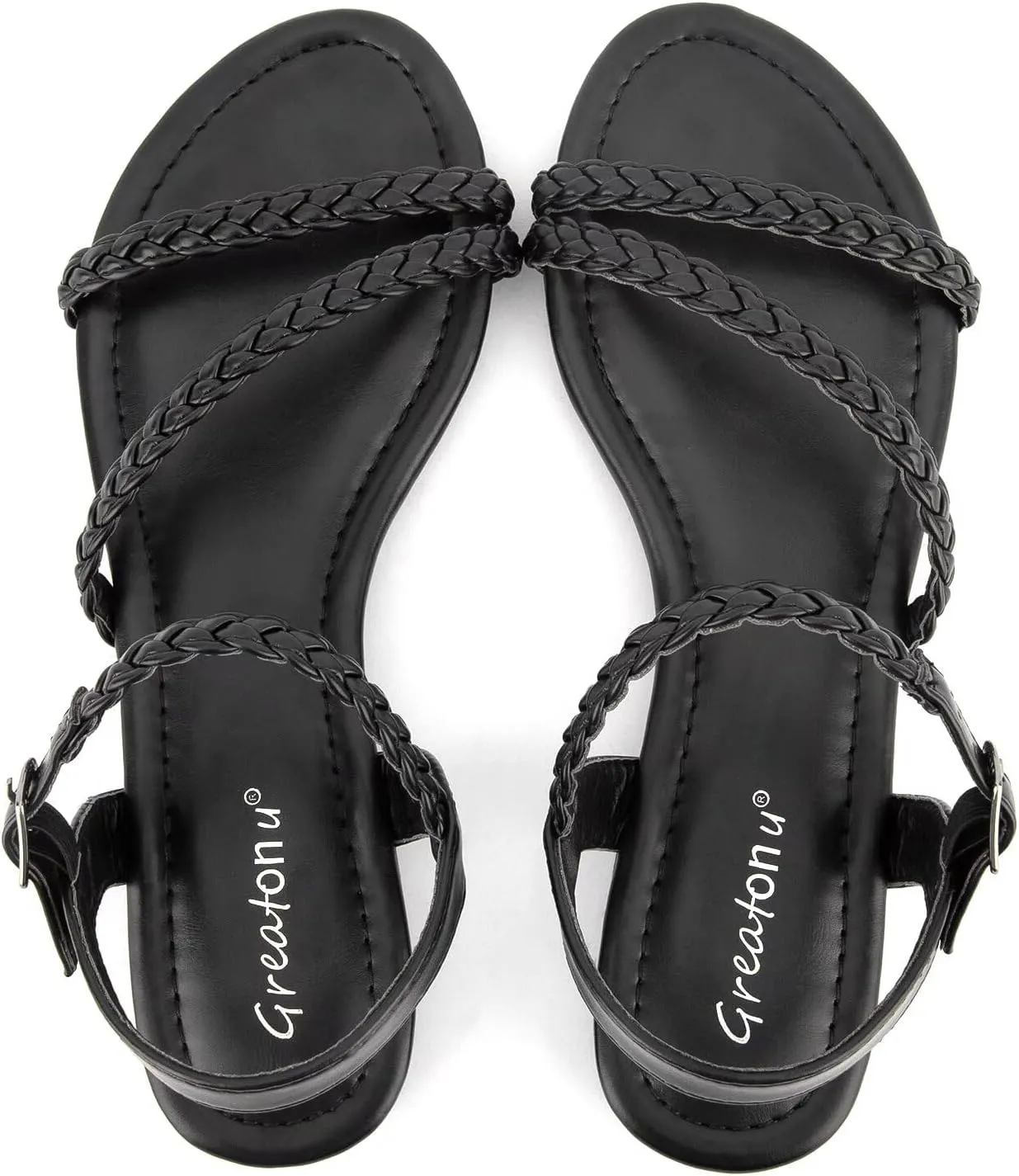 Greatonu Womens Flat Sandals Slip On Summer Gladiator Open Toe Braided Slingback Shoes