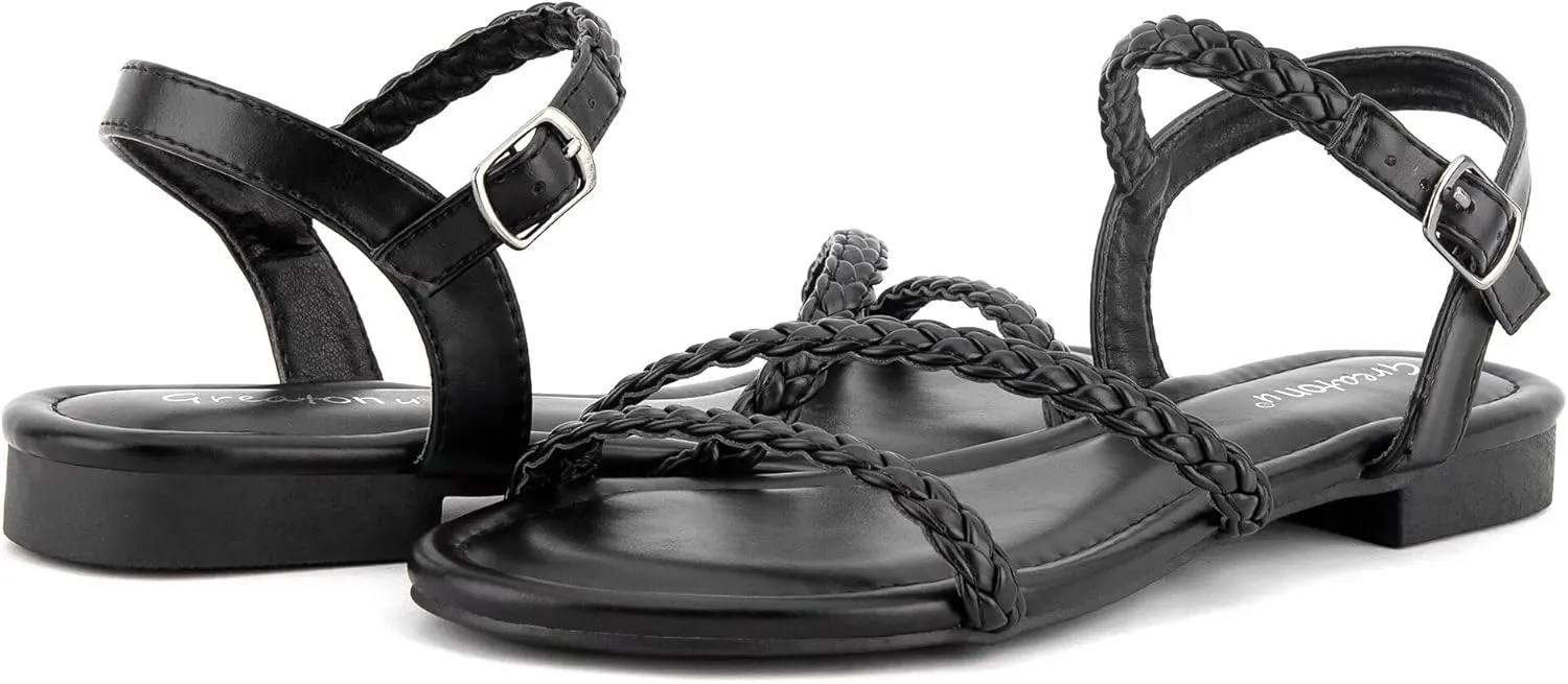 Greatonu Womens Flat Sandals Slip On Summer Gladiator Open Toe Braided Slingback Shoes