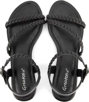 Greatonu Womens Flat Sandals Slip On Summer Gladiator Open Toe Braided Slingback Shoes