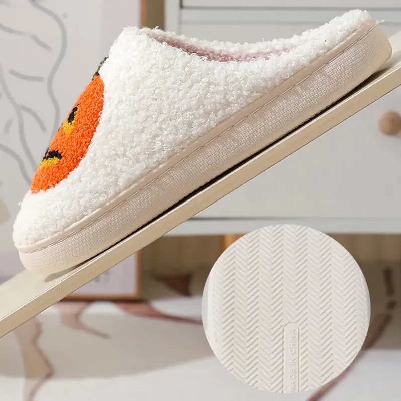Halloween Pumpkin Cartoon Slippers Warm Winter Slippers Men And Women Couples Indoor House Shoes