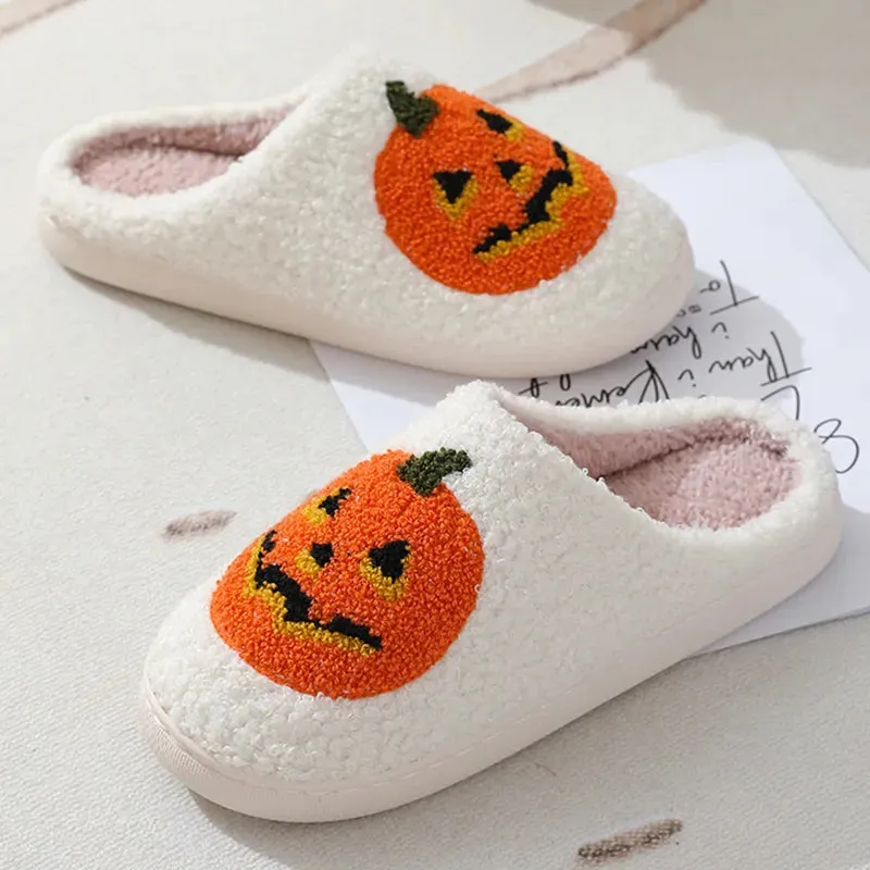 Halloween Pumpkin Cartoon Slippers Warm Winter Slippers Men And Women Couples Indoor House Shoes