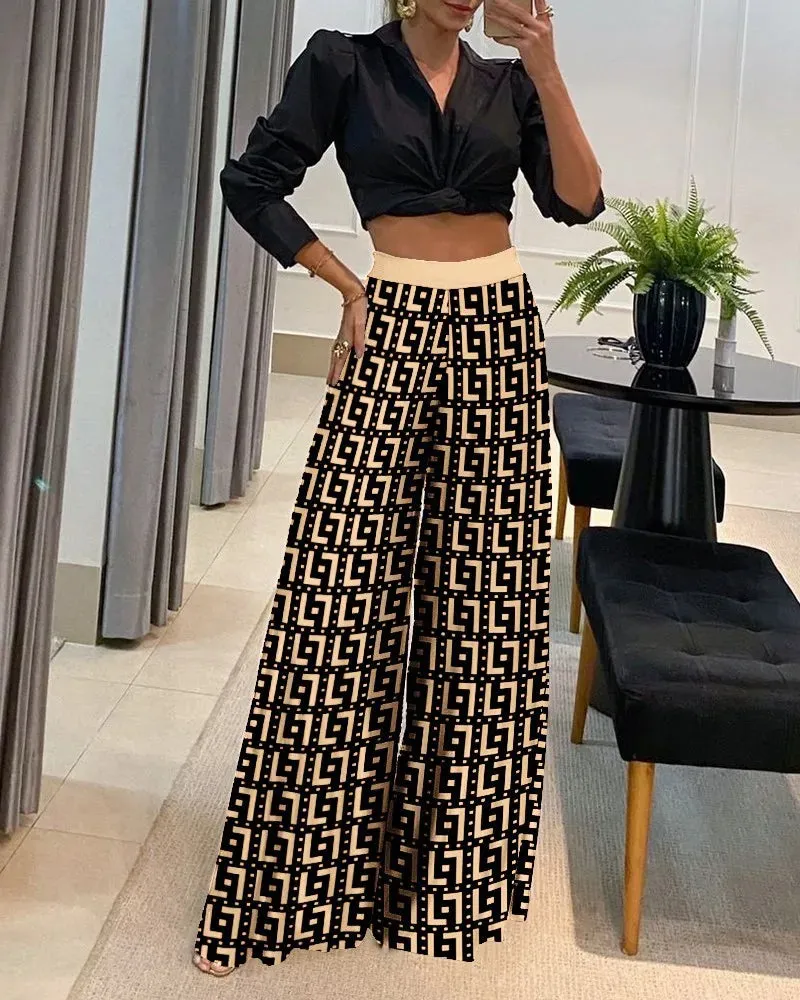 High Waist Wide Leg Pants - Printed