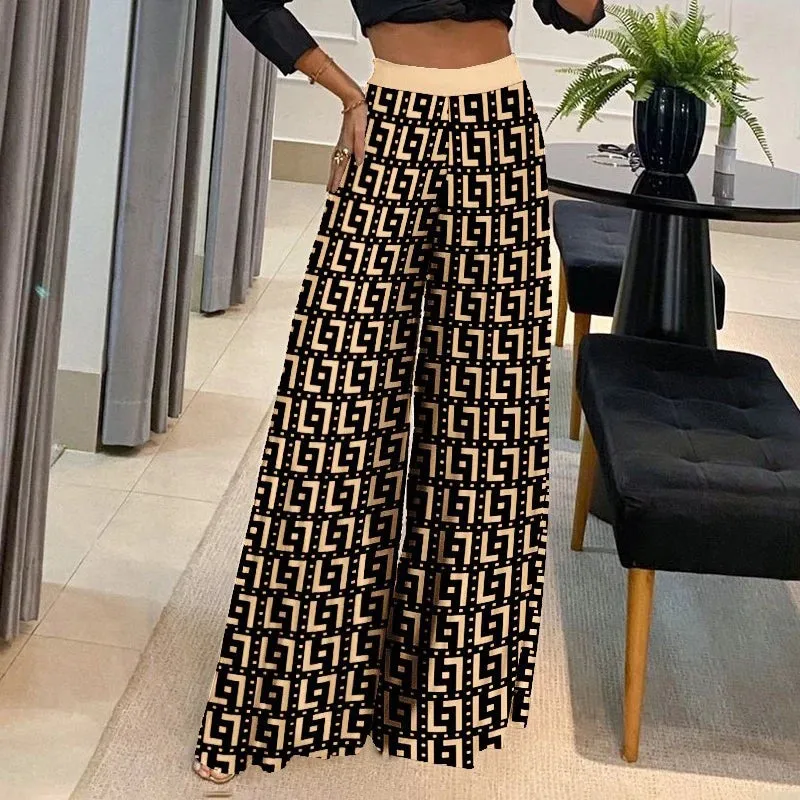 High Waist Wide Leg Pants - Printed